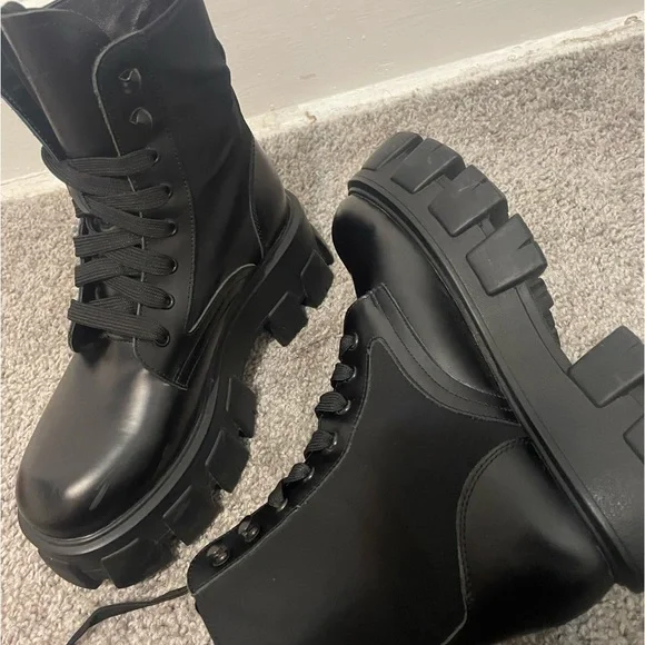 Prada | Shoes | Prada Monolith Leather And Nylonfabric Boots  display picture 1